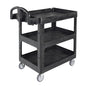 Rubbermaid Commercial BRUTE 3-Shelf Heavy-Duty Ergo Lipped Utility Cart, Resin, 3 Shelves, 600 lb Capacity, 25.24" x 44" x 47", Black (2196862)