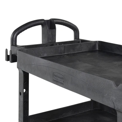 Rubbermaid Commercial BRUTE 3-Shelf Heavy-Duty Ergo Lipped Utility Cart, Resin, 3 Shelves, 600 lb Capacity, 25.24" x 44" x 47", Black (2196862)