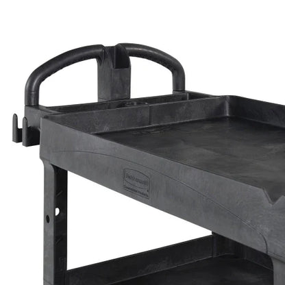 Rubbermaid Commercial BRUTE 3-Shelf Heavy-Duty Ergo Lipped Utility Cart, Resin, 3 Shelves, 600 lb Capacity, 25.24" x 44" x 47", Black (2196862)