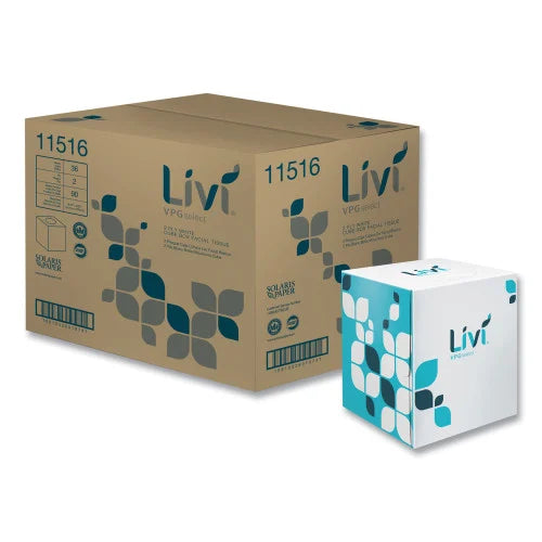 Livi® Facial Tissues, Cube Box, 2-Ply, White, 90 Tissue/Box, 36 Boxes (11516)